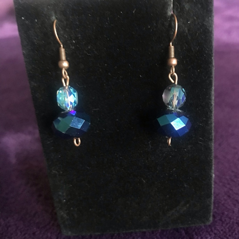Blue and Gold Beaded Earrings - Picture 1 of 1